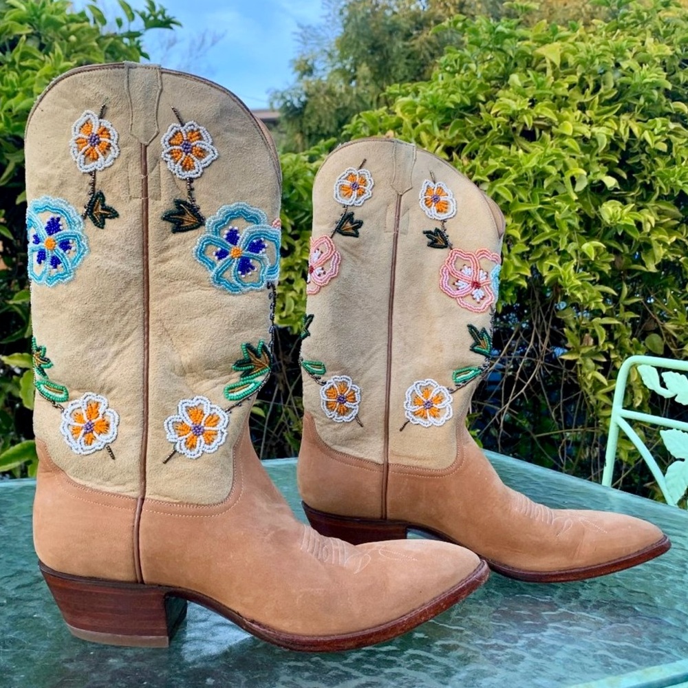 SOLD!! Rare Stallion Hand Beaded Rough Out Cowgirl Boots